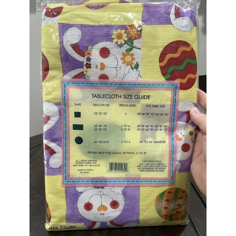 Easter Bunny Flannel Backed Vinyl Spring Tablecloth 52 x 70‎ NEW